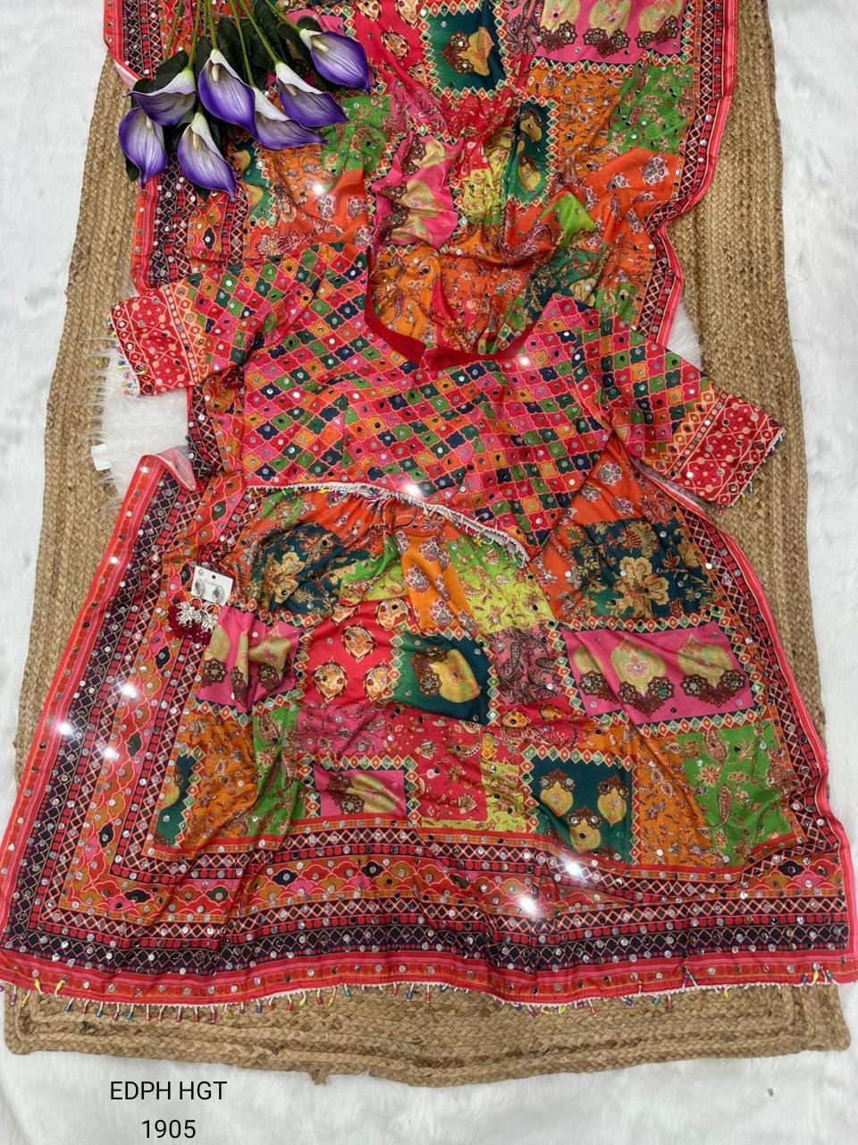 Multicolor Patchwork Print Soft Chinon Designer Saree